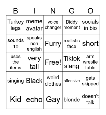 Neighbors Bingo Card