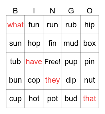 Sart Phonics Review Bingo Card