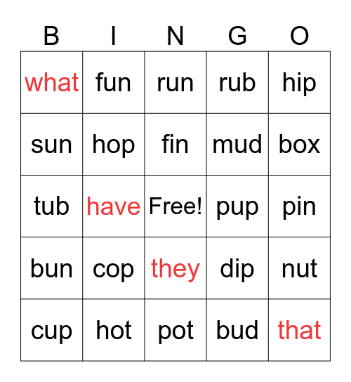 Sart Phonics Review Bingo Card