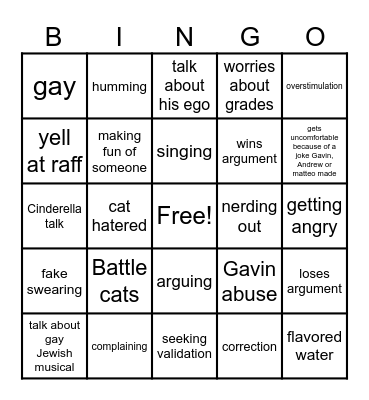 Justin Bingo Card