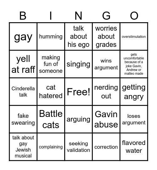 Justin Bingo Card