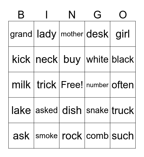 Word List 10 BINGO Card