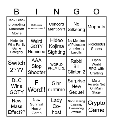 The Game Awards 2024 Bingo Card
