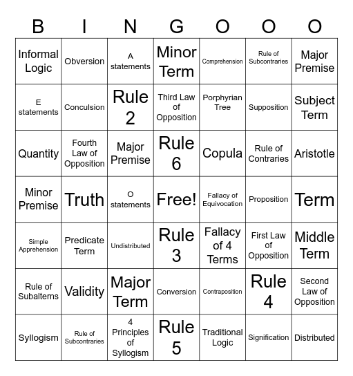 Traditional Logic I Bingo Card