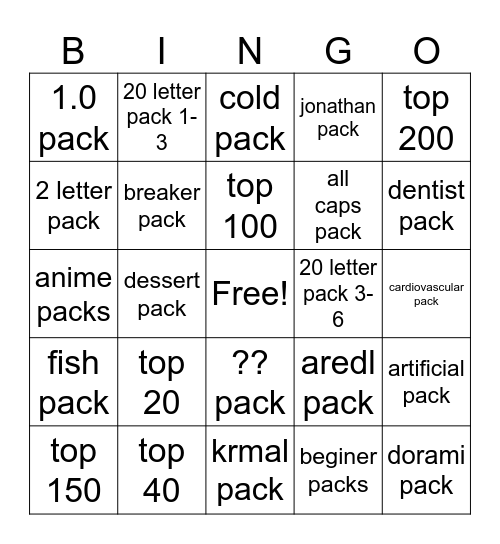 Untitled Bingo Card