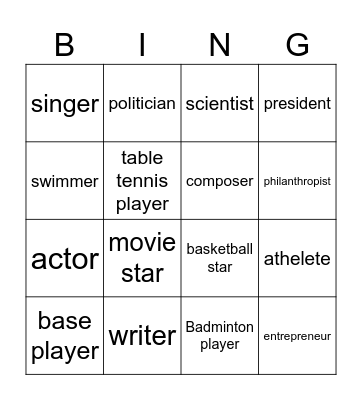 famous people Bingo Card