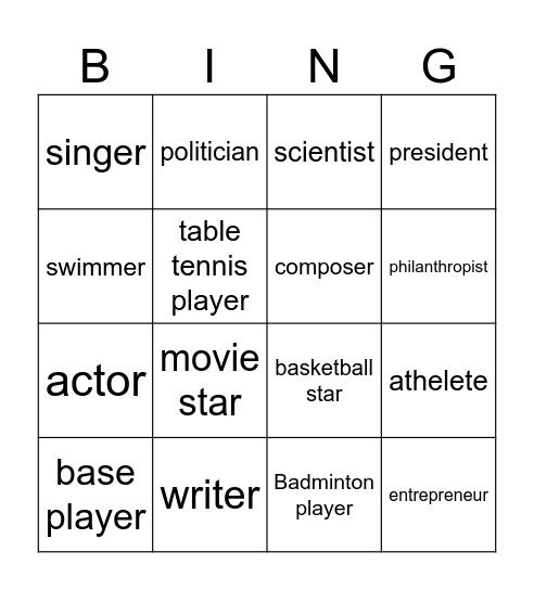 famous people Bingo Card