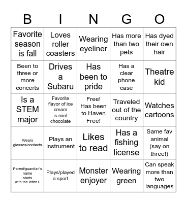 Haven Meet and Greet Bingo! Bingo Card