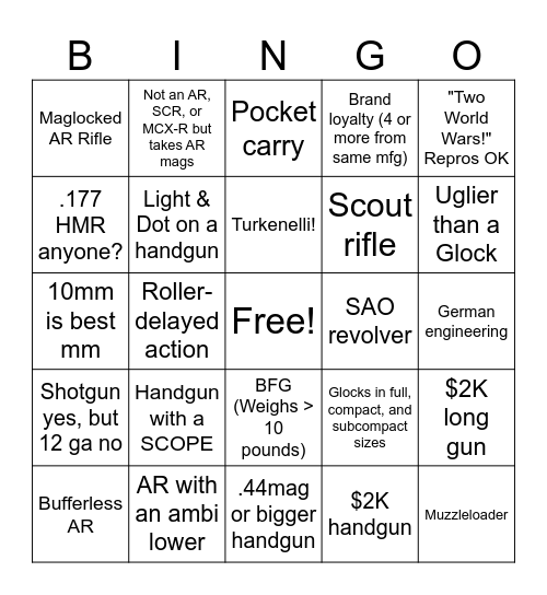 CAGuns 2 Bingo Card