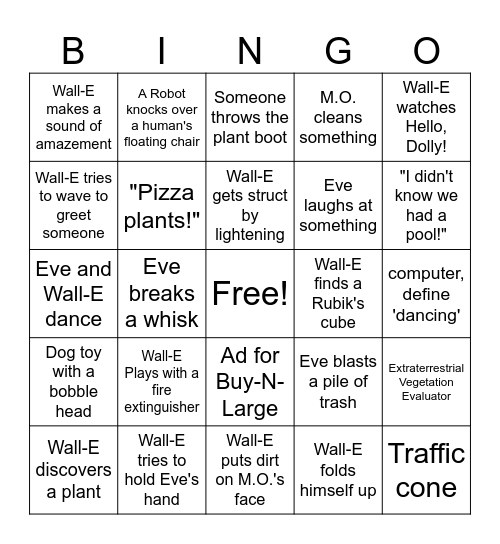 Wall-E Bingo Card