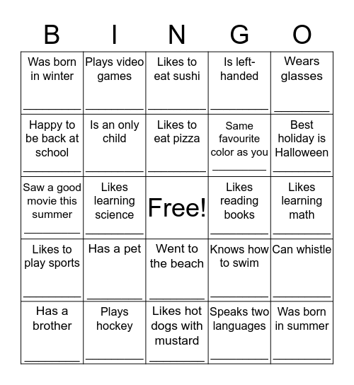 Get to know you BINGO Card