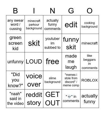 youtube shorts bingo Card