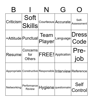 Job Skills Bingo Card