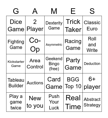 Geekend Bingo Card