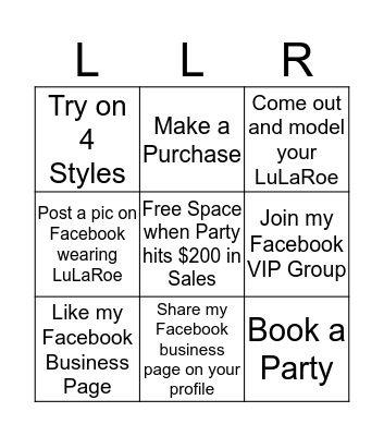 Ana's LuLaRoe Bingo Party Game Bingo Card
