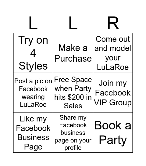Ana's LuLaRoe Bingo Party Game Bingo Card