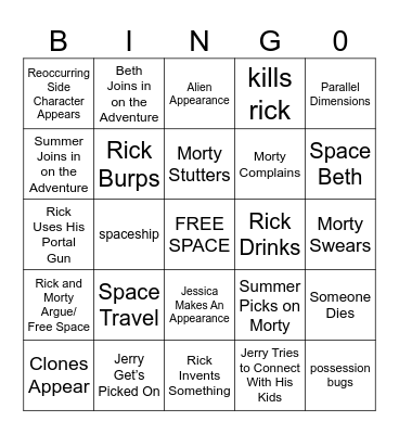 Rick and Morty Bingo Card