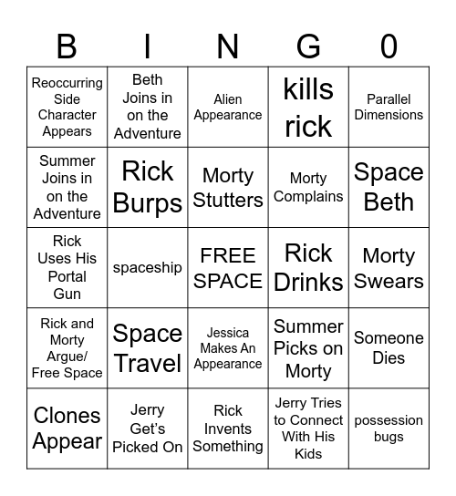 Rick and Morty Bingo Card