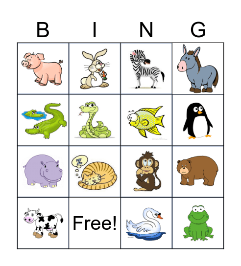Animal Bingo Card
