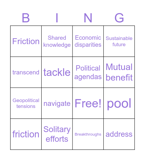 International collaboration Bingo Card