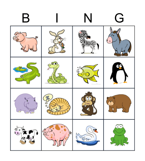 Animal Bingo Card