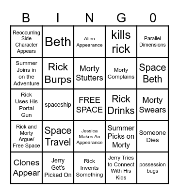 Rick and Morty Bingo Card