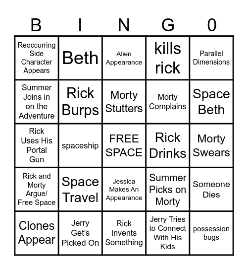 Rick and Morty Bingo Card