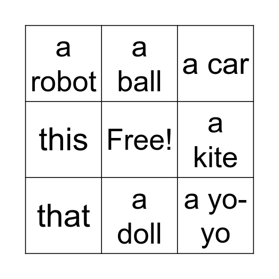 G3-1 U3 toy Bingo Card