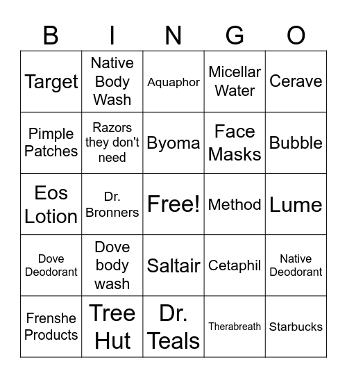 hygiene bingo Card