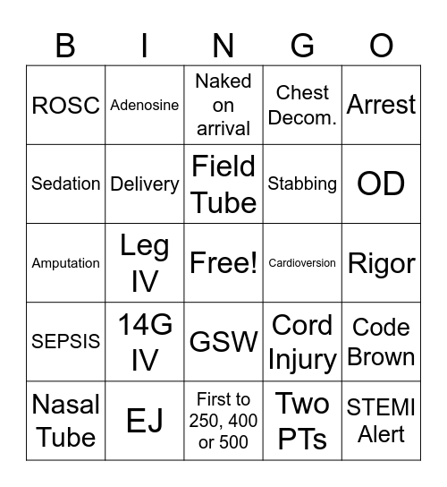 DH P-School Bingo Card