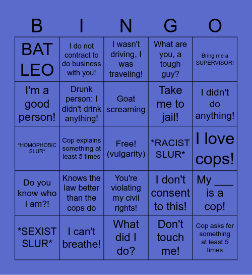 BodyCam Bingo Card