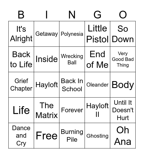 Mother Mother 2024 Bingo Card