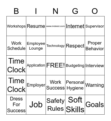 Job/Work Words Bingo Card