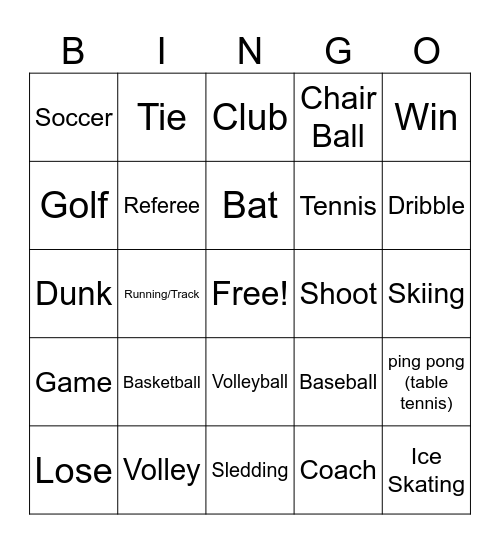 Sports Bingo Card