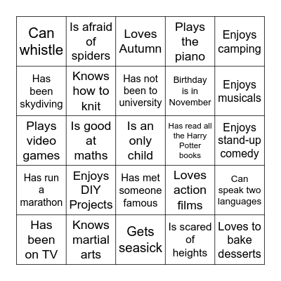 Microsoft Word  Bingo Card