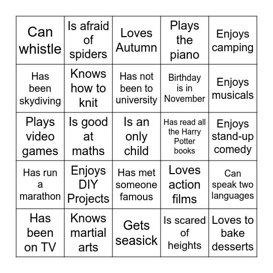 Microsoft Word  Bingo Card