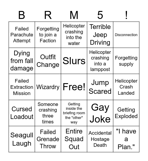 BRM5 Session Bingo Card