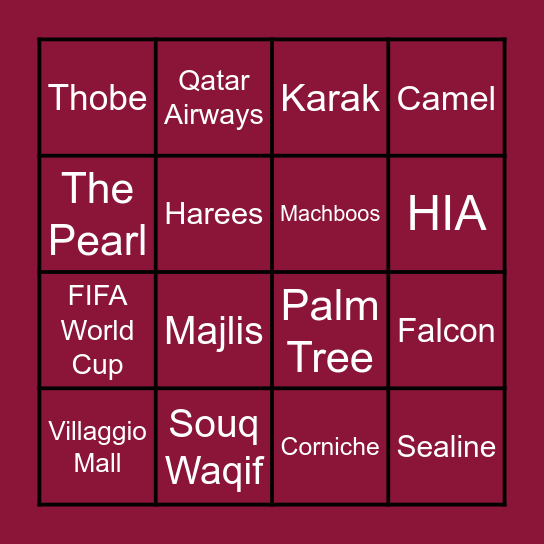 Qatar National Day Bingo Card