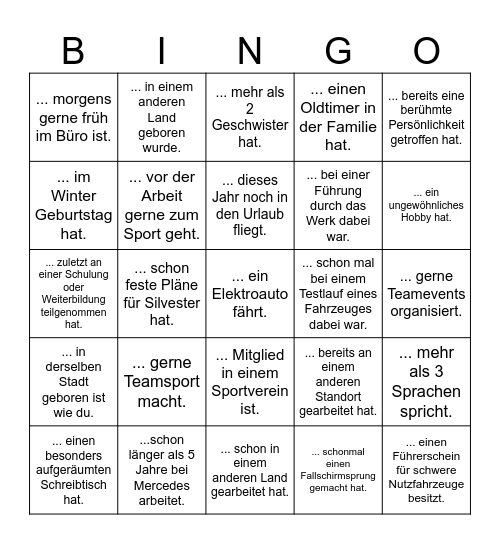 Finde eine Person, die... Bingo Card