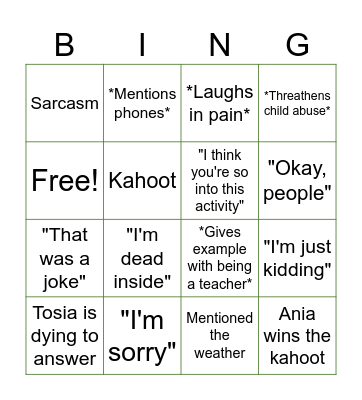 Bingo angielski Bingo Card