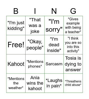 Lekcja angielskiego z Panią Luizą Bingo Card