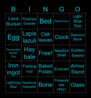 Minecraft bingo Card