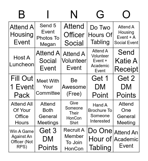 Officer Bingo Card