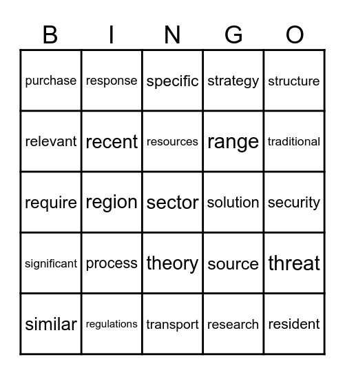 academic words 2-2 Bingo Card