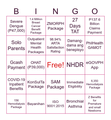 PhilHealth Bingo Card