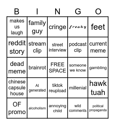 Instagram Reels Bingo Card