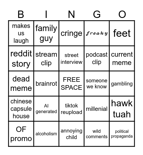 Instagram Reels Bingo Card