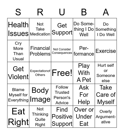 Coping Skills Bingo Card