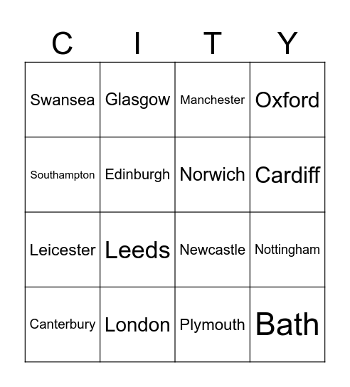 City Bingo Card