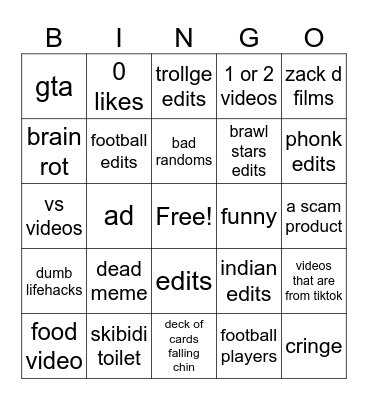 youtube shorts bingo Card